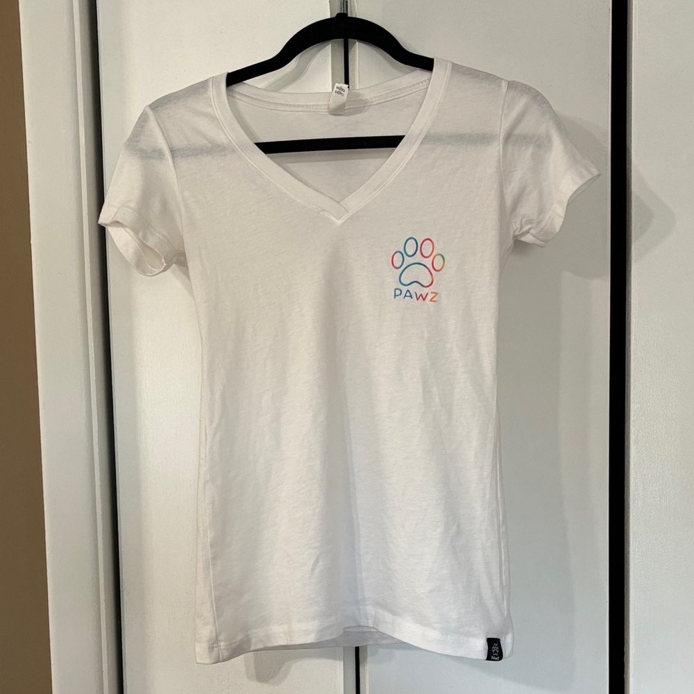 PAWZ White V-Neck Tee with Colorful Paw Print